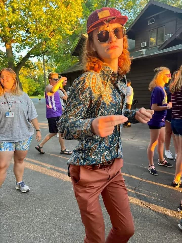 Henri today, returning to camp as a volunteer